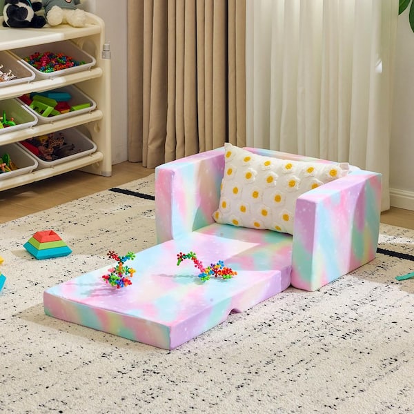 1-Piece Full Sponge Kids Single Folding Sofa Bed Kids Sofa in Pink