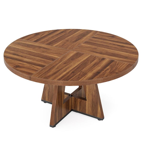 BYBLIGHT Roesler Farmhouse Nut-brown Wood 47 in. 4 Legs Round Dining Table Small Kitchen Dining Table Seats 4