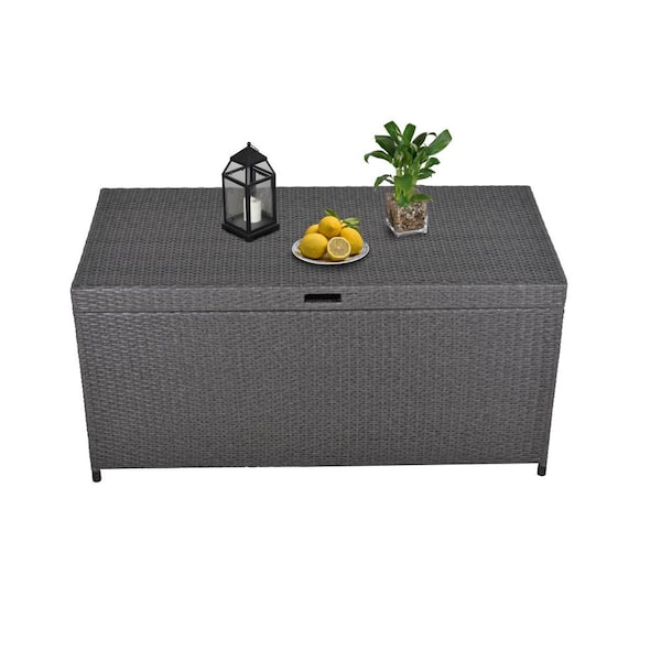 Sunvivi 140 Gal Deck Box Patio Large Wicker Storage Bin Storage Container With Waterproof Liner Aluminum Frame Grey Ys006 The Home Depot