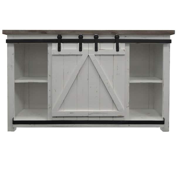 The Urban Port Farmhouse Style 60 In W, Sliding Door Media Stand