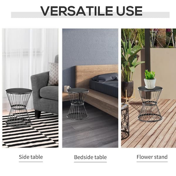 Outsunny Black 16 in. Metal Outdoor Side Table with Outsunny Black 16 in. Metal Outdoor Side Table with