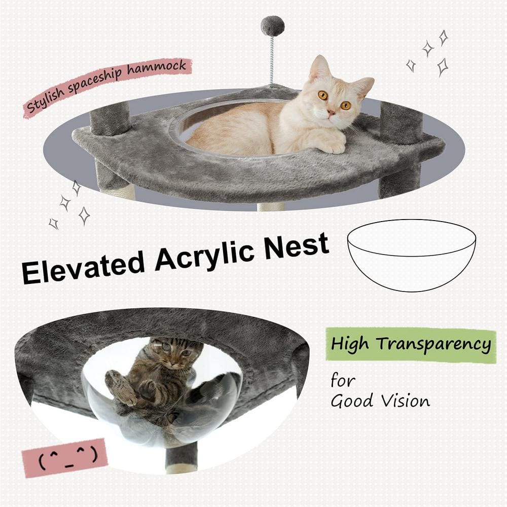 Gray Height Adjustable Floor to Ceiling Cat Tree with Sisal Posts
