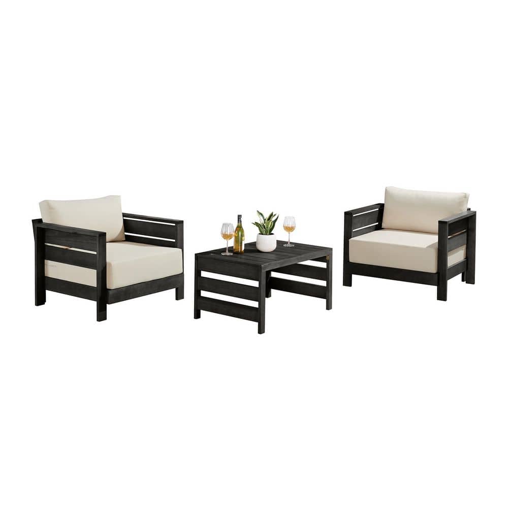 3Pc Patio Furniture Set with 37x24x19 in. Outdoor Table and 36x36x32 in. Patio Chairs, Eucalyptus Wood Patio Set price history on PriceWatchPro