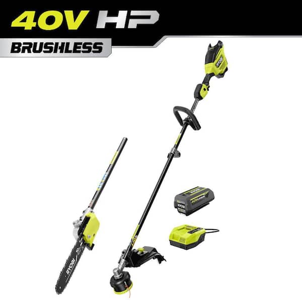 40V HP Brushless Whisper Series 17" Cordless Attachment Capable String Trimmer w/ 10" Pole Saw, 4 Ah Battery, & Charger