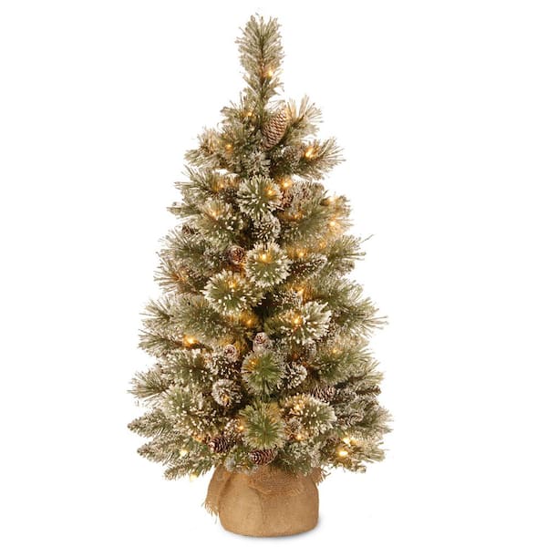 National Tree Company 3 ft. Glittery Bristle Pine Tree with Battery Operated Warm White LED Lights