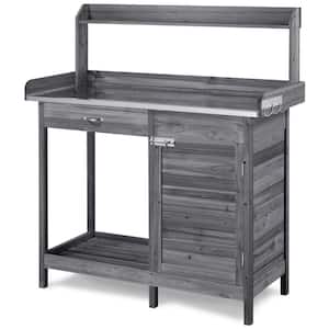 44 in. W x 49.5 in. H Outdoor Garden Potting Bench Table Work with Metal Tabletop, Cabinet Drawer