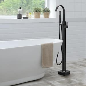 Free Standing Tub Faucet Floor Bathroom Shower in Matte Black