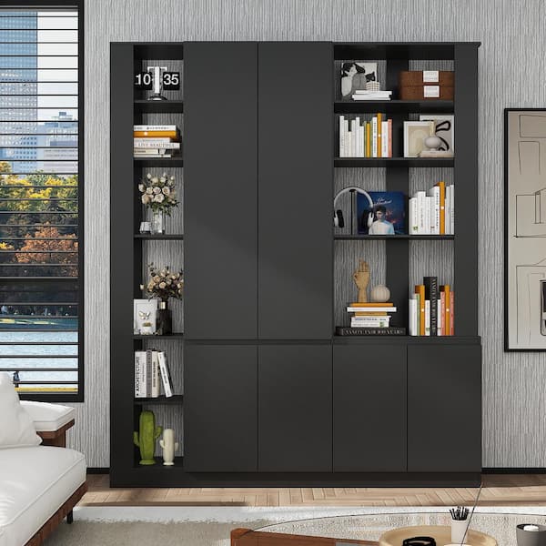 FUFU&GAGA Black 70.9 in. H Accent Storage Cabinet, Bookcase, Sideboard with 18-Shelves and 6-Doors