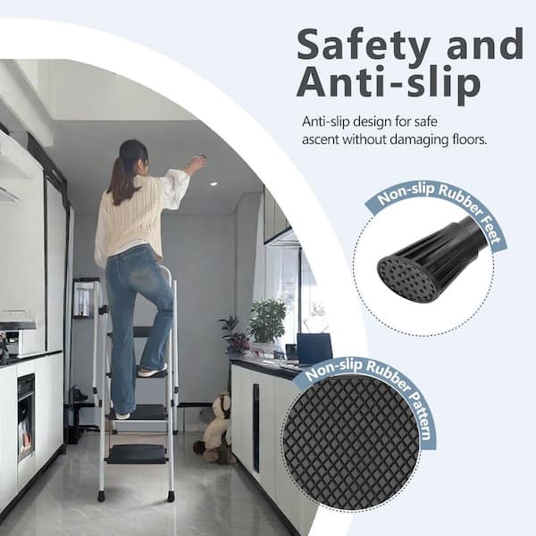 4-Step Carbon Steel Folding Step Ladder (9 ft. Reach), 500 lb. Load Capacity, with Anti Slip Wide Pedals and Handle
