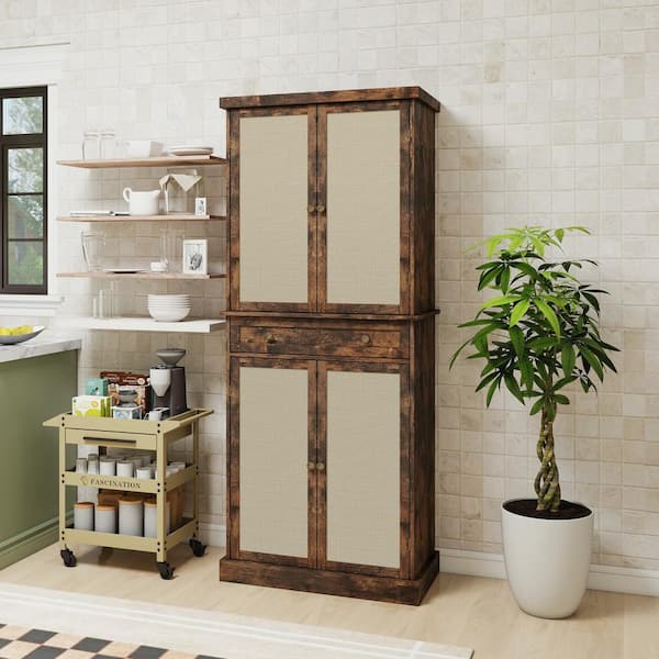 Tileon 4 Door Cabinet with 1 Drawer, with 4 Adjustable Inner Shelves, Storage Cabinet in Natural