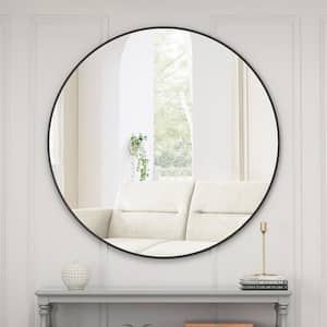 48 in. W x 48 in. H Round Metal Framed Wall Mirror Circle Bathroom Vanity Mirror Round Mirror in Black