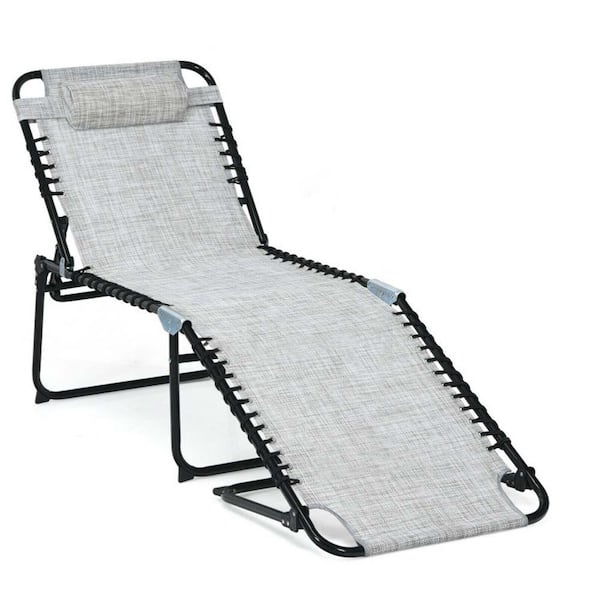 Sudzendf Foldable Recline Outdoor Lounge Chair with Adjustable Backrest in Gray