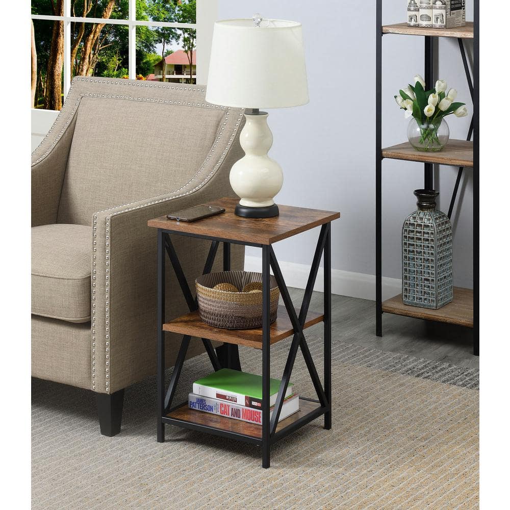 Tucson Rectangular 3-Tier Wood and Metal End Table