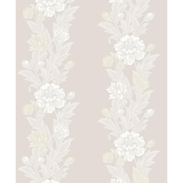 Seabrook Designs 57.5 sq. ft. Swiss Coffee Blooming Stripe Unpasted Nonwoven Wallpaper Roll
