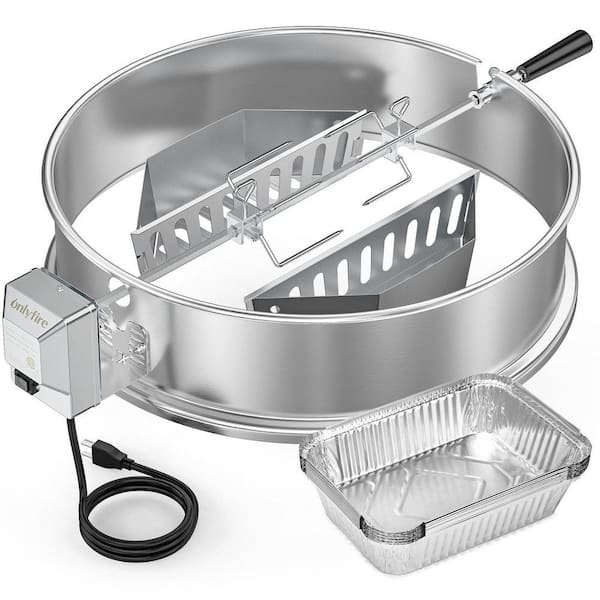 Premium Stainless Steel Rotisserie Ring Kit for Weber 22 in. Grill with Charcoal Baskets and 10x Drip Pans