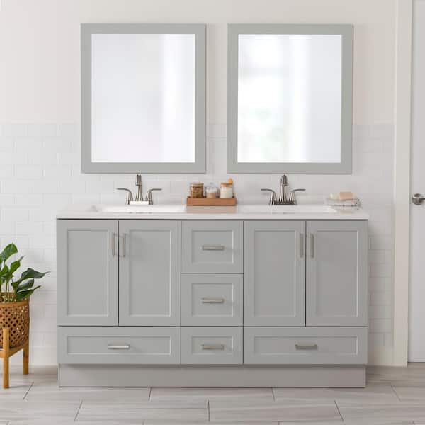 Glacier Bay Maybell 61 in. W x 19 in. D Double Sink Bath Vanity in Pearl Gray with White Cultured Marble Top