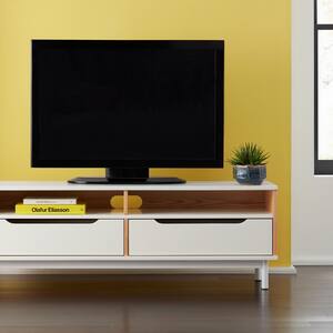 Sheldon White and Natural Finish Wood TV Stand