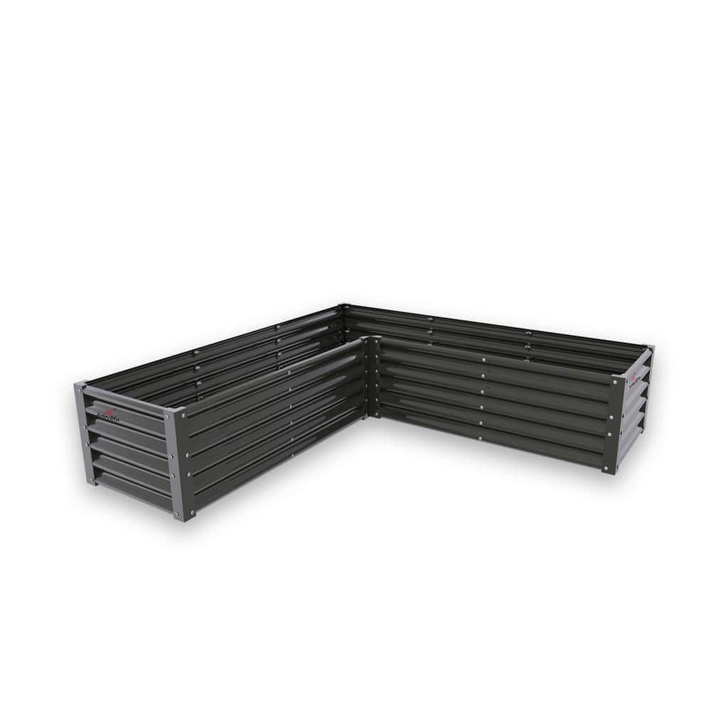 Grey 74in. x 74in. x 18in. L-Shaped Galvanized Raised Garden Beds Metal Ant