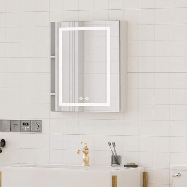 24 in. W x 30 in. H Rectangular Aluminum Medicine Cabinet with Mirror-Anti-Fog, Adjustable Shelves Smart Lighting