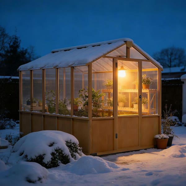 COOS BAY 6 x 10 ft Wood Greenhouse with Multi-Layer PC Panel