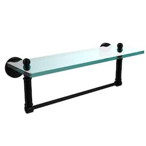 Waverly Place 16 in. L x 5 in. H x 5 in. W Clear Glass Bathroom Shelf with Towel Bar in Matte Black