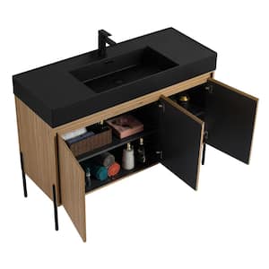 Crownpoint 48 in. Freestanding Single Bright Oak Bathroom Vanity with Black Acrylic Sink Top Unassembled