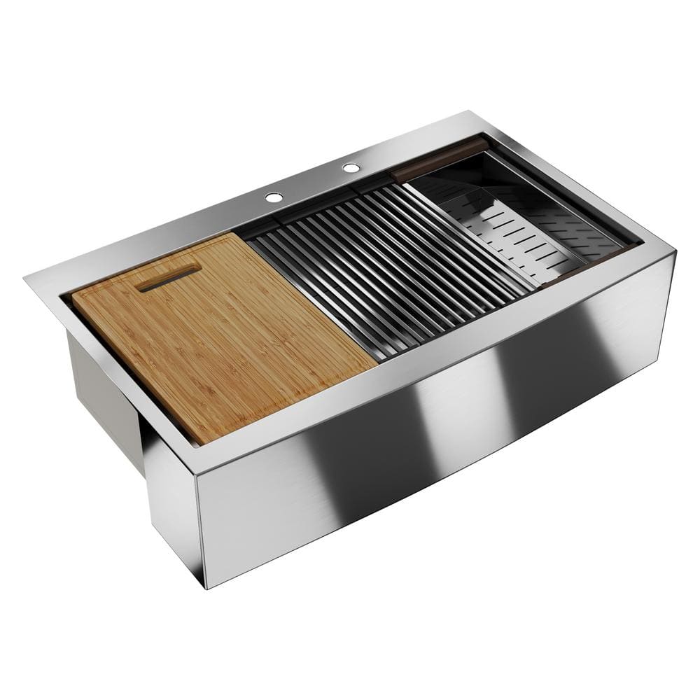 36" Stainless Steel Farmhouse Single Bowl Workstation Sink