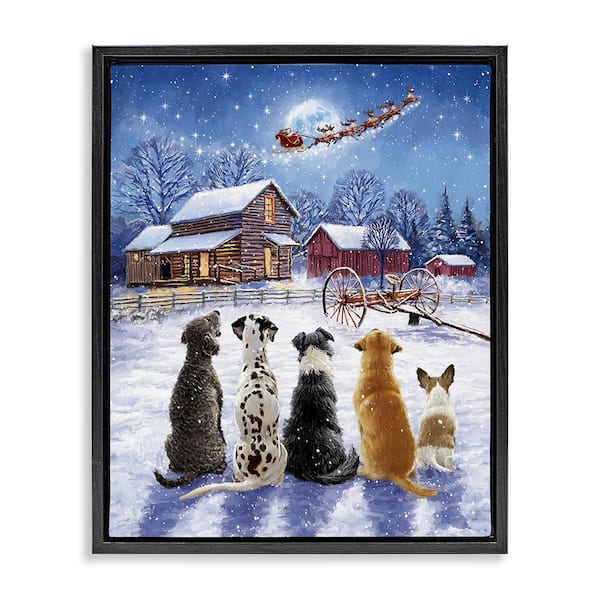 Stupell Industries Snowy Farm Dogs by Ian Saxton 1 Piece Floater Frame Graphic Print Animal Poster Art Print 21 in. x 17 in.