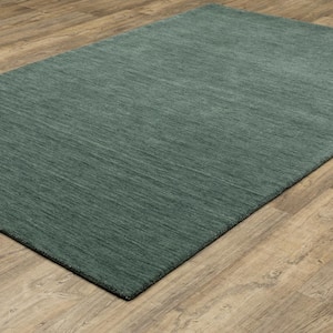 Allaire Teal 10 ft. x 13 ft. Hand-Crafted Solid Heathered 100% Wool Indoor Area Rug