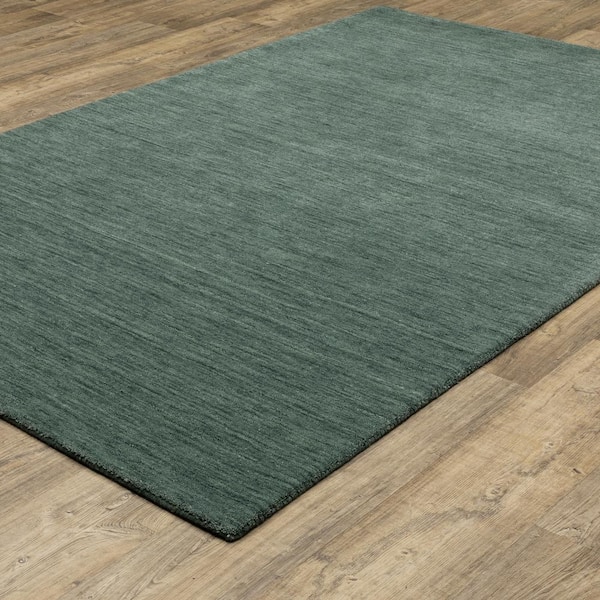 Allaire Teal 10 ft. x 13 ft. Hand-Crafted Solid Heathered 100% Wool Indoor Area Rug