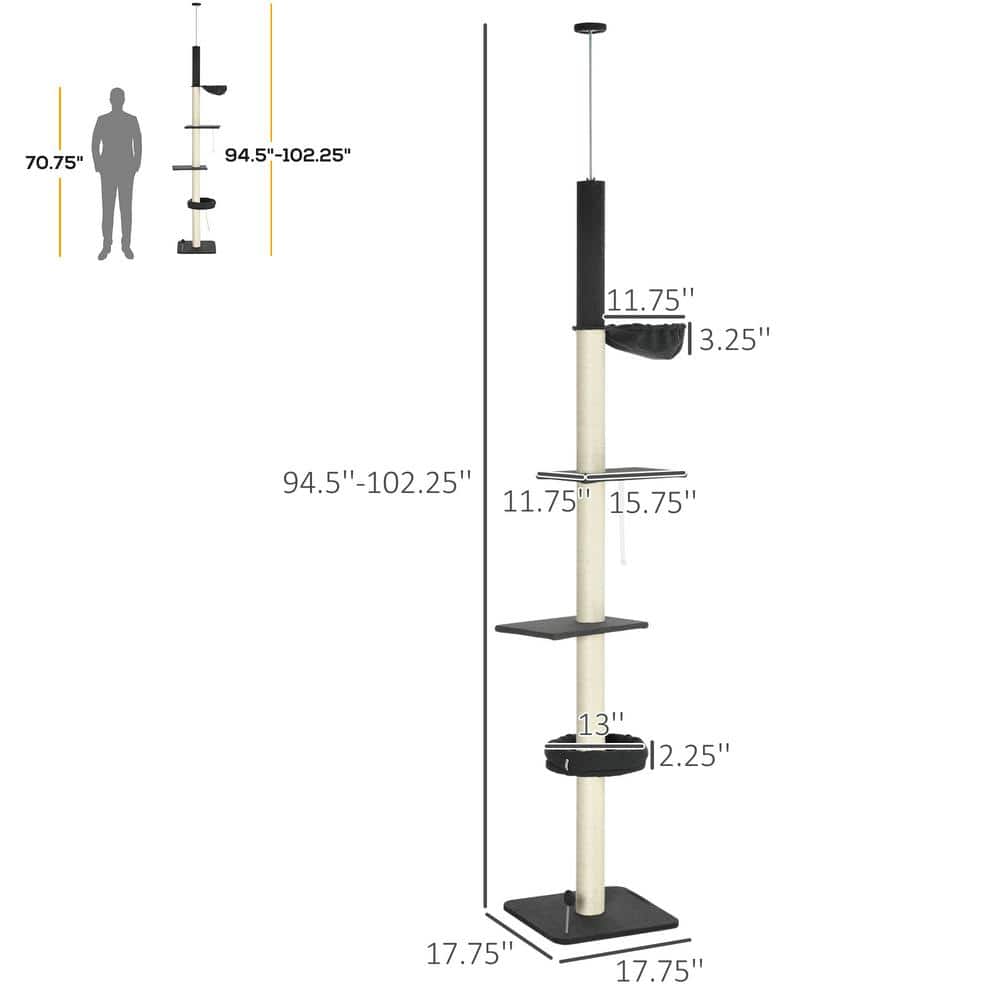 Adjustable Black and Cream Sisal 5-Tier Cat Climbing Tower