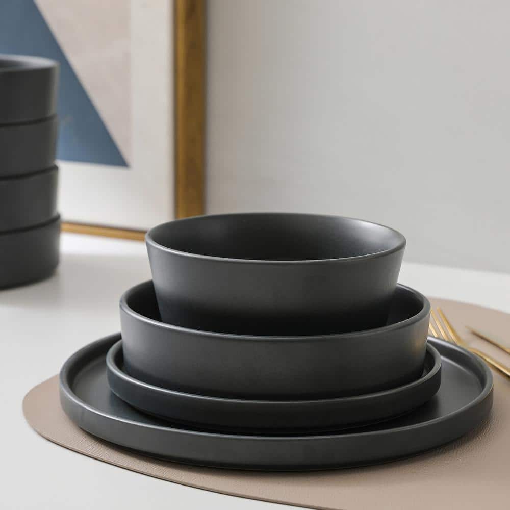 Celina 16-Piece Grey Stoneware Dinnerware Set