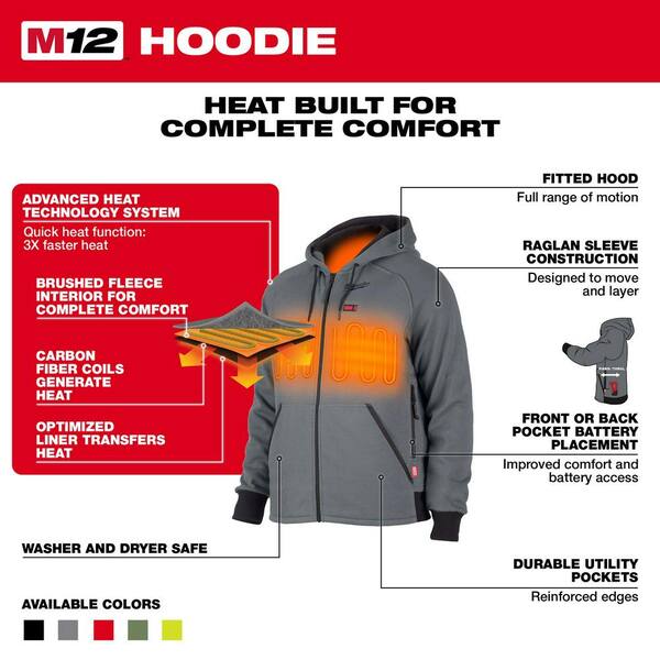 thumbnail interactive-video image 1 of Milwaukee M12 Men's Heated Hoodie Kit With Battery & Charger – Large, Black, Full Zip, Cotton 1 of 3