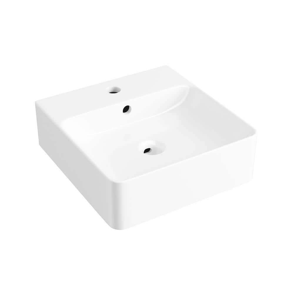 Crisp White Ceramic Square Wall-Mount Bathroom Sink with Overflow
