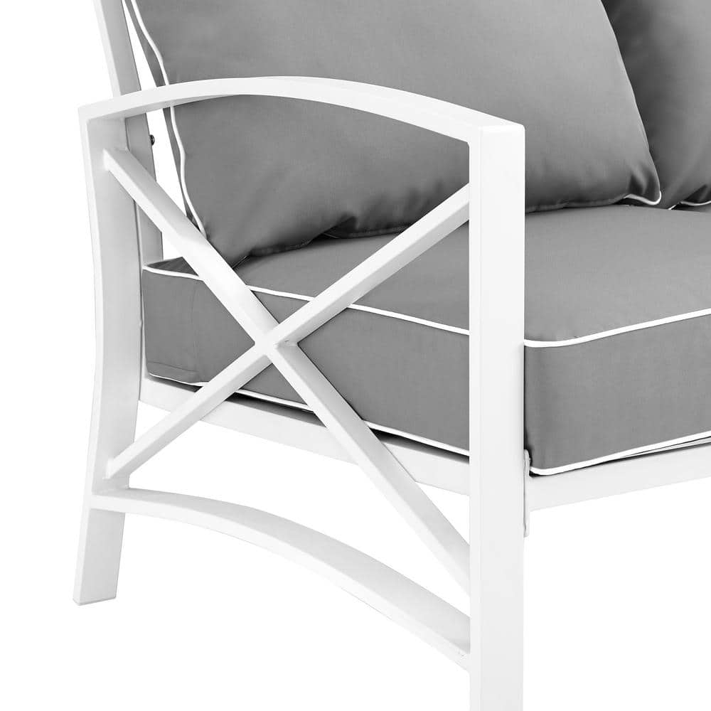 Gray and White Steel Outdoor Loveseat with Cushions