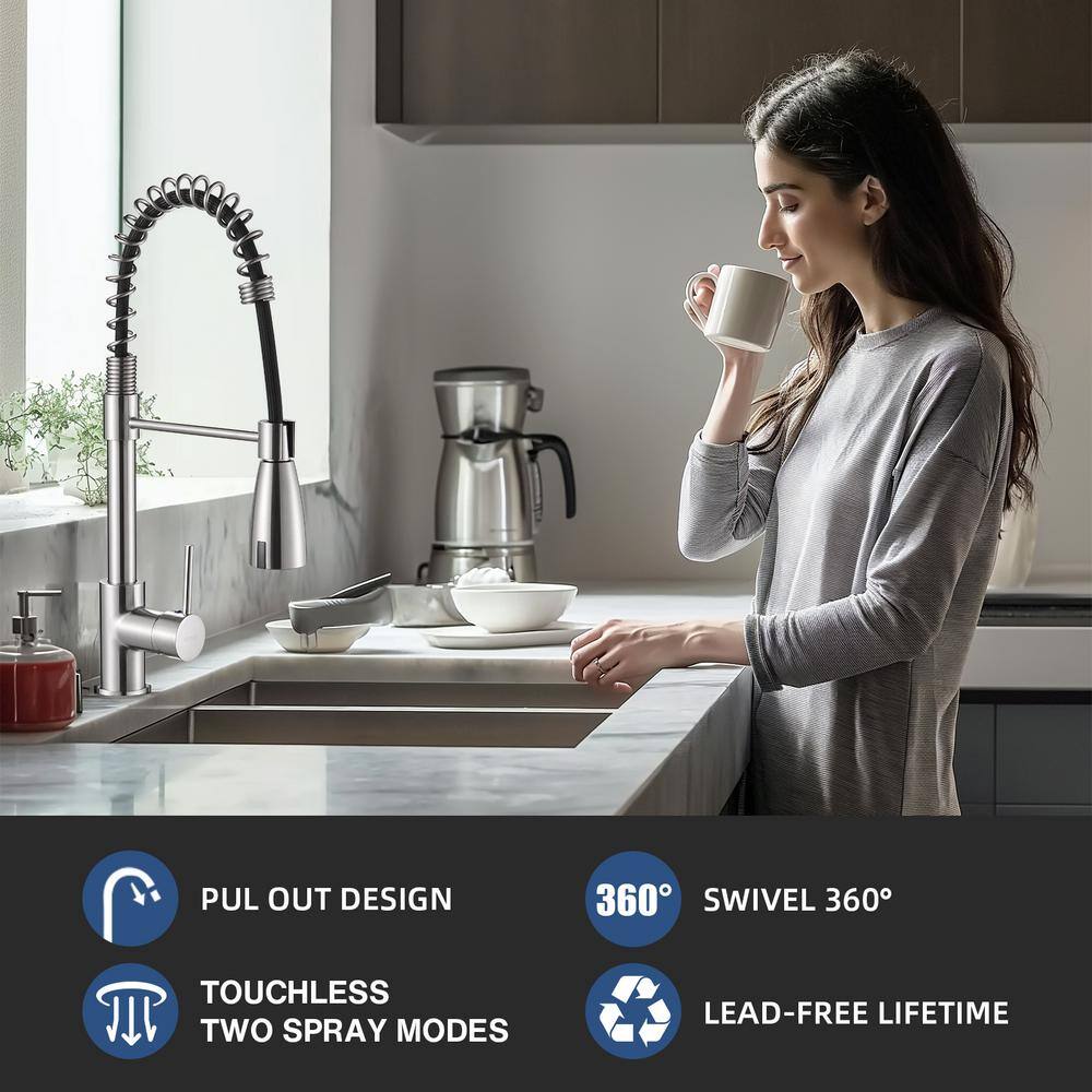 Brushed Nickel Touchless Pull-Down Kitchen Faucet with Spray