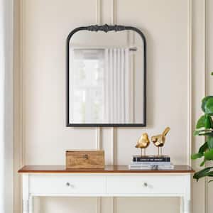 Medium French Country Arched Black Ornate Wood Framed Mirror (23 in. W x 29 in. H)