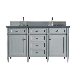 Brittany 60 in.W x 23.5 in.D x 34 in. H Double Vanity in Urban Gray with Quartz Top in Charcoal Soapstone