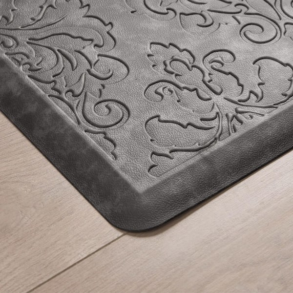 Marni Gray 17.5 in. x 32 in. Floral Synthetic Kitchen Mat