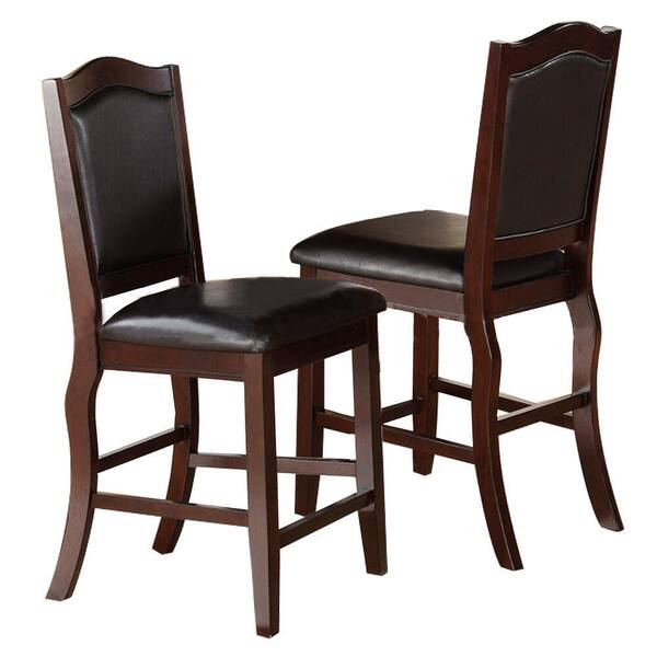 POUNDEX Dark Brown Solid Wood and Espresso Faux Leather High Chair (Set