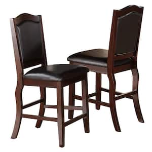 Dark Brown Solid Wood and Espresso Faux Leather High Chair (Set of 2)