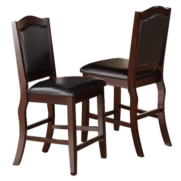 SIMPLE RELAX Dark Brown Solid Wood and Espresso Faux Leather High Chair (Set of 2)