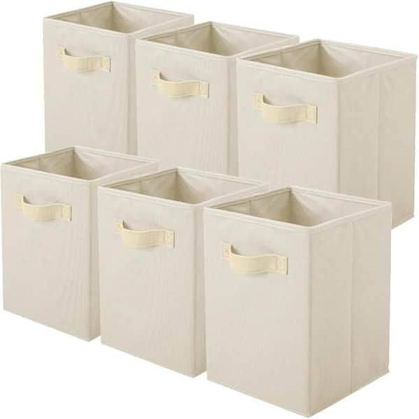 11 in. H x 10.5 in. W x 10.5 in. D  Beige Fabric Collapsible Cube Storage Bin, Pack of 6