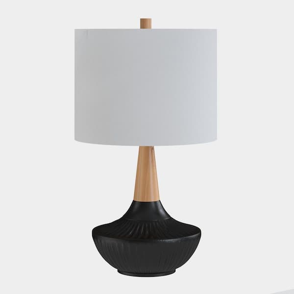 Salem 23 in. Black Ceramic Bedside Table Lamp with White Linen Lampshade.