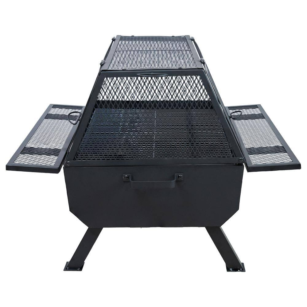 Black Steel Outdoor Fire Pit with Grill and Spark Screen