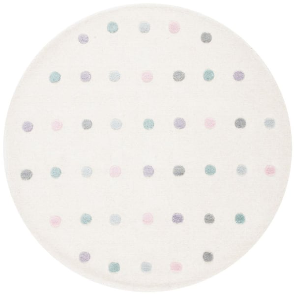 Kids 5 ft. x 5 ft. Ivory Polka-Dot Round Area Rug