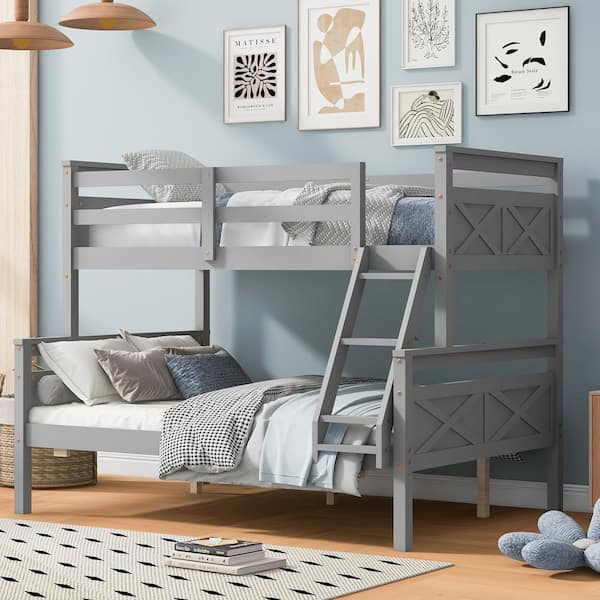Harper Bright Designs Detachable Style Gray Twin Over Full Wood Bunk Bed with Ladder QHS011AAE The Home Depot