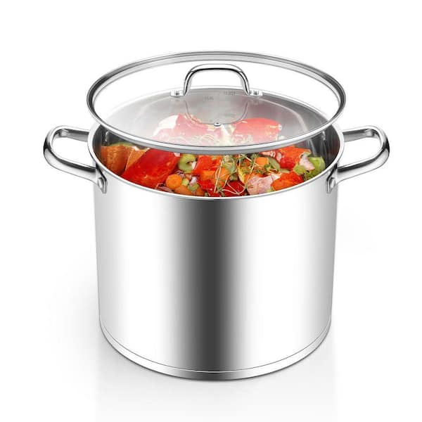 14 Quart Stainless Steel Stock Pot with Glass Lid, Tri-ply Heavy