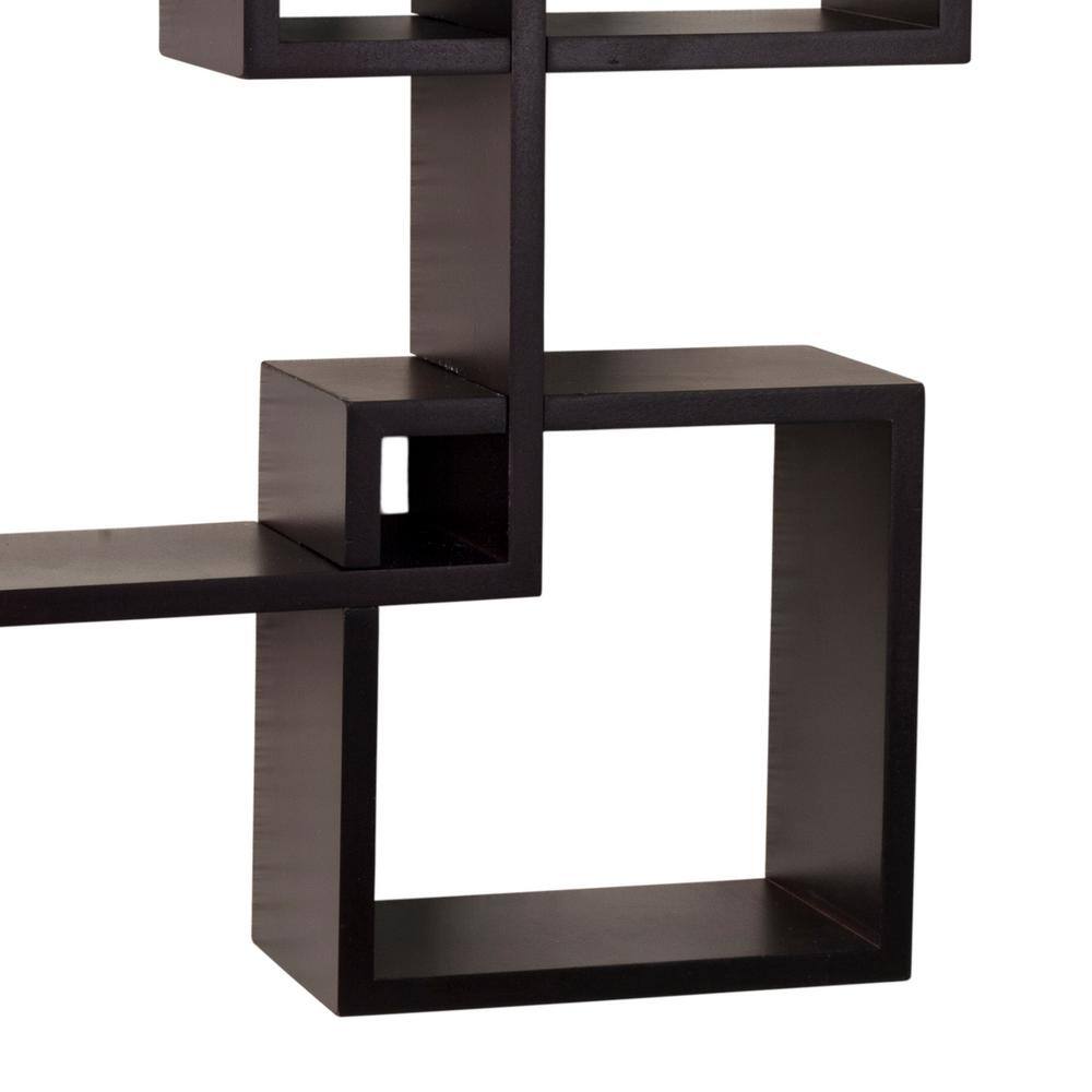 Espresso Wood Floating Cube Wall Shelf, 4-Shelf Unit