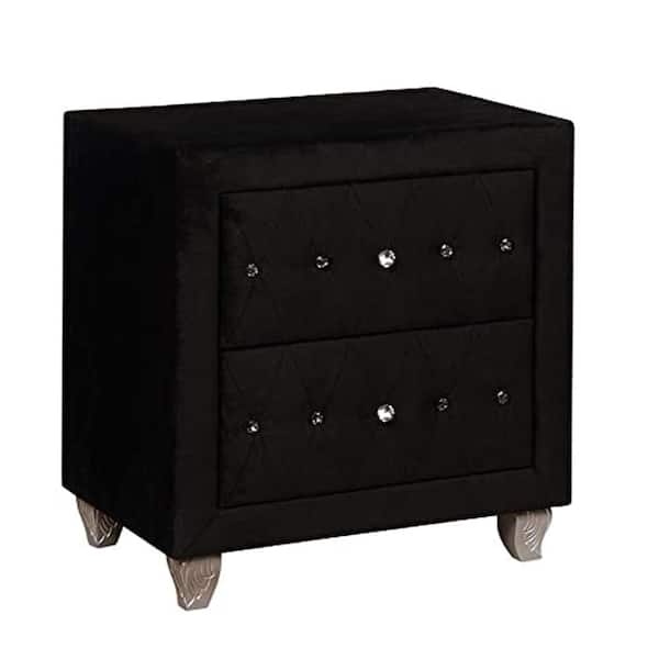 William's Home Furnishing 2-Drawer Alzire Black Night Stand 27.38 in. H x 18.25 in. W x 26.38 in. D